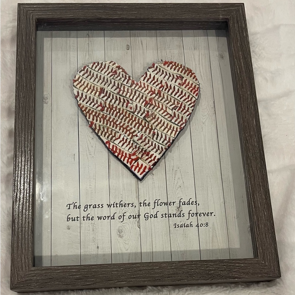 Heart made from authentic baseball thread Wall Art with Inspirational Quote